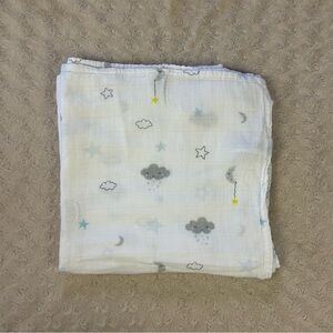 Angel Dear Moon Stars Cloud Baby Swaddle Blanket Gray White Blue Yellow Bamboo